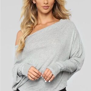 Fashion Nova Gray Off-Shoulder Sweater
